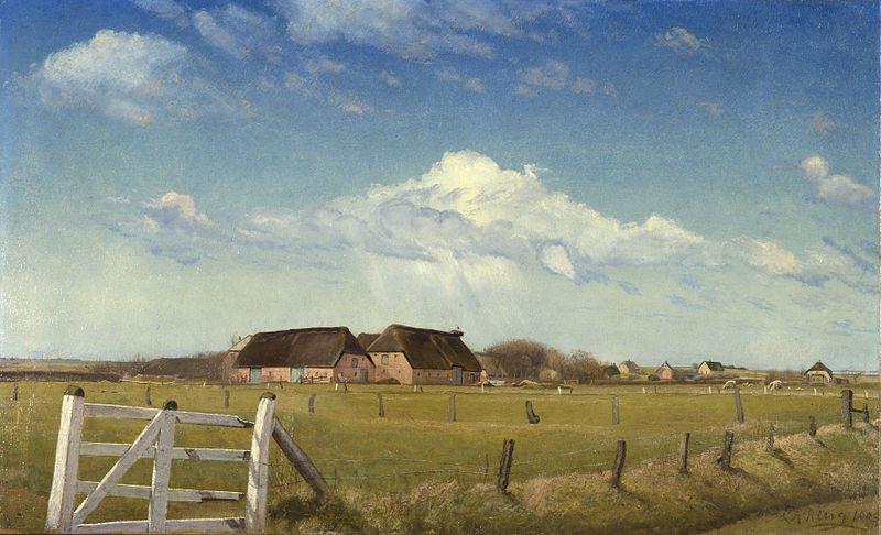 Laurits Andersen Ring Fenced in Pastures by a Farm with a Stork Nest on the Roof Spain oil painting art